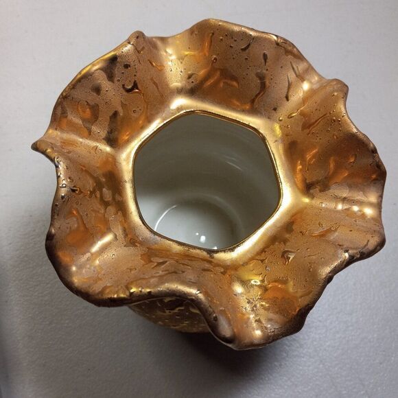 Vintage Elegant Weeping Gold Leaf  Dixon Art Studio 22Kt Vase - Picture 2 of 5